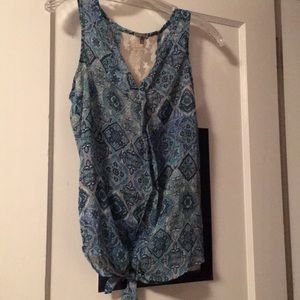 blue patterned top